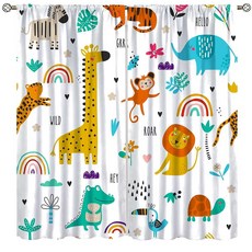 어린이 동물 커튼 자연 숲 롯지 오두막 시골 사냥 삼림 지대 침대 사슴 야생 창문 트리트먼트 로드 포켓 드레이프 아기 아기방 거실 침실 106.7 x 114.3cm(42 45인치, 스타일-8