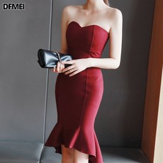 DFMEI 여름 여성 크롭탑 슬림핏 머메이드 원피스 튜브톱 턱시도 29372