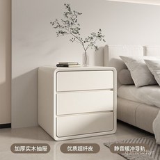 免安裝床頭櫃 現代簡約小櫃子 實木儲物櫃 網紅床邊櫃 簡易床頭收納櫃, 三層米白色,40x40x55cm, 1個