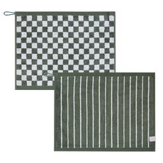 기라로쉬 뱀부 선염 핸드 타월 체스 + 그리드 세트, 그린, 1세트