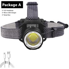 해드랜턴충전식 LED헤드랜턴 500000 루멘 XHP160 LED 강력한 헤드 램프 줌 가, 2.Option A  XHP160, 1개