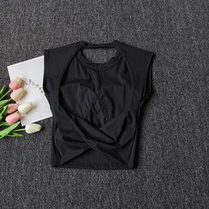 섹시한 짧은 요가 탑 백리스 고정형 가슴 패드 스포츠 티셔츠 조끼 여성용 타이트한 빠른 건조 슬리밍 요가복 탑 의류