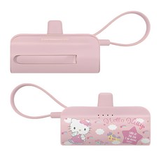 Hello Kitty行動電源 5000mAh 內建手機支架 雙Type-C接頭 迷你便攜, 粉色KITTY遊戲