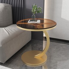 티 테이블 커피 탁자 글로시아이보리화이트 북유럽 40cm 거실 사이드 지름 프레임 골드 협, I. 브라운 강화 유리 + 골드 프레임