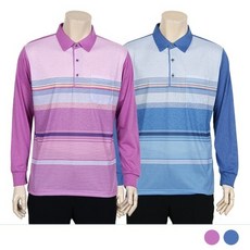 여성 긴팔 카라넥 스트라이프 티셔츠