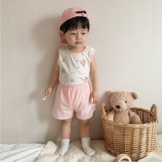 에뜨람 순면 아기 실내복 상하세트 민소매 여름 나시 아동 신생아 내의 상하복 백일 kc인증