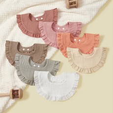 熱銷款360度旋轉男女寶寶圍嘴純棉縐布花邊圓形嬰兒口水巾