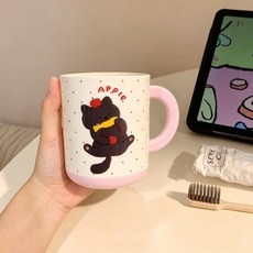 居家浴室漱口杯牙刷套裝創意漱口杯簡約家用洗漱杯情侶洗漱杯卡通貓咪可愛牙刷杯帶手柄, 1個, 標準:【毛線貓咪】漱口杯
