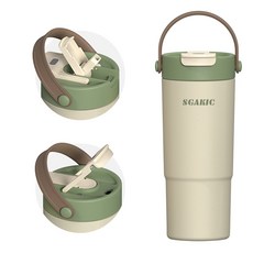 SGAKIC 진공 스텐 빨대 텀블러 보온보냉 차망 밀폐 워터보틀, 1개, 650ml, 카키