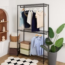 居家cheaper 45X120cm三層雙桿吊衣架組 (吊衣架/層架鐵架/波浪架/收納架/鐵力士架), 3層, 夜慕黑(無布套)