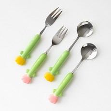 코토니 튤립 한송이 스푼&포크 세트, 로지핑크, 1세트