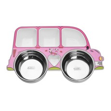 304不銹鋼兒童餐盤，分格設計，不含BPA，汽車造型，寶寶輔食餐盤, 粉色, 1個, 碗盤, 巴士粉6格