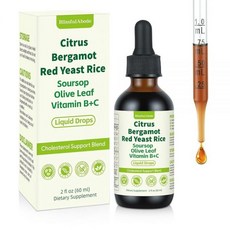 Red Yeast Rice Drops Natural Cholesterol Support with Citrus Soursop Bergamot & Olive Leaf 2 f, Red Yeast Rice Drops, Natural, 60ml, 1