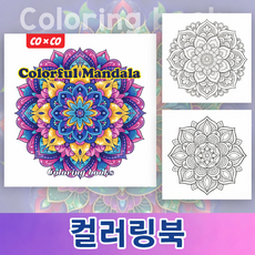 성인 만다라 컬러링북 집중 힐링 20가지 도안 21x21cm, 여덟 번째 시트, 1개