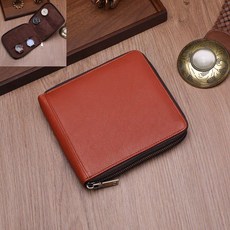 紅棕色頭層牛皮4位可攜式旅行手錶收納袋 家用真皮手錶袋