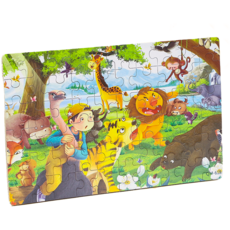 卡通拼圖 兒童益智玩具 趣味拼圖 鐵盒裝, 【60片】動物世界, 1個, 60片