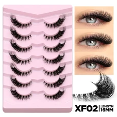 GROINNEYA 고양이 눈 속눈썹 반 속눈썹 부드러운 자연 가짜 밍크 속눈썹 가짜 속눈썹 자연 모양 전경 날개, 06 7 Pairs-XF02