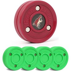 그린 비스킷 하키 퍽 4개 세트 오리지널 오프 아이스 1개 NHL 퍽과 GB 스티커 포함 공식 스트리트 퍽으로 스틱 핸들링과 패스 기술 향상, Arizona Coyotes