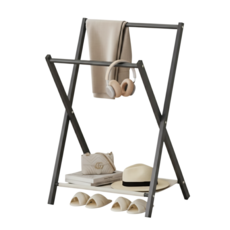 마일드하우스 휴대용 접이식 철제 미니 스탠드 행거 2단, 블랙