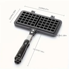 더블 와플 메이커 주물 알루미늄 스토브탑 논스틱 이지 릴리즈 가스레인지용 2슬라이스 몰드, 01 Black