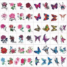 셀프 미니 타투스티커 20종 플라워 나비 타투 50종, 1개, 타투스티커 플라워 나비 50종
