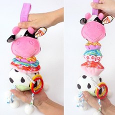 DOLERY嬰兒動物音樂拉鈴 寶寶推車掛件玩具 車掛 床掛 毛絨 嬰幼兒, 1個, 奶牛款