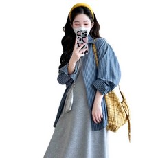 순이랜드 실사 임부세트 가을신상 이너치마+스트라이프셔츠 임부복 투피스