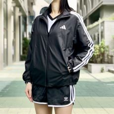 아디다스 3S 여성 우븐 바람막이 윈드브레이커 트레이닝 러닝 자켓 재킷 점퍼 블랙 화이트