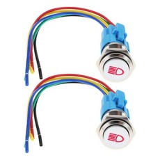 EMagTech 2피스 16mm 크롬 푸시 버튼 스위치 배선 하네스 12V 3A LED 조명 IP65 하이 빔 토글 블루 253948 8741708141, 레드