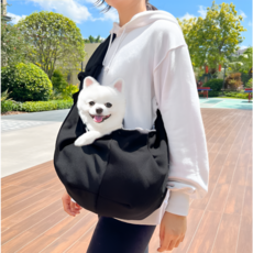 강아지 슬링백강아지 포대기 슬링백 반려동물 앞가방 고양이 이동 가방, 1개, 블랙