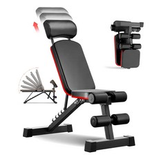 FITNEST 트레이닝 벤치 다기능 싯업 벤치 접이식 최대 하중 150kg 플랫 벤치 근력 운동 각도 조절 용이 복근 등근 운동 덤벨 벤치 확장 가능 보관 용이, 붉은색