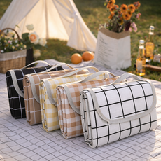 키키엔코 감성 체크 피크닉 매트 방수 경량 4인용 대형 휴대용 돗자리, 카페베이지