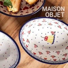 프라카 폴란드풍 도자기 미니 타원볼, 레드하트, 1개