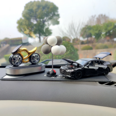 太陽能機車香薰擺件, 摩托香薰+黑色奧迪+灰白球+墊