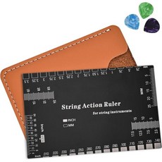 스트링 액션 게이지 기타 스트링 높이 자 기타 세팅 루티어 도구 세트 두꺼운 가죽 케이스 포함 전기 기타 어쿠스틱 기타 베이스용 에칭 블, 스트링 액션 게이지, 기타 스트링 높이 자, 기타 세팅