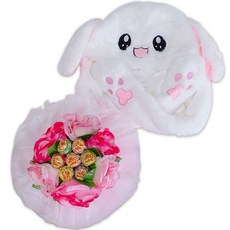 엘리츄파사탕부케+토끼모자세트, 핑크엘리츄파+토끼모자