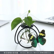 創意綠蘿水培器皿 玻璃透明花瓶 鐵藝桌面擺件, 鐵藝三圈（黑）