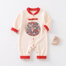 【國風純棉】刺繡秋衣嬰兒連體衣打底爬服新生寶寶衣服春秋裝