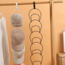 다단 모자걸이 공간활용 문걸이 보관대 모자걸이 옷걸이 후크 행거 정리대, 링5개+철제 후크, 블랙