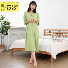 RINGBEAR 孕婦睡衣 V領短袖連身哺乳睡衣