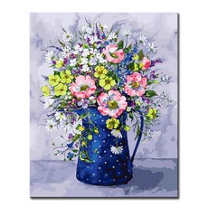 DIY캔버스페인팅 명화그리기 액자 그림 세트 유화 - 정물 40x50, S77_파란꽃병, 1개