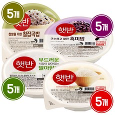 CJ 건강 햇반 신제품 4종 (백미 + 찰잡곡밥 + 발아현미밥 + 흑미밥) 캠핑 식단 즉석밥, 20개, 210g