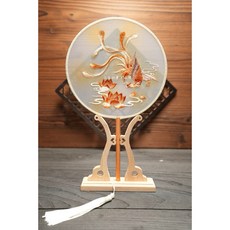 公主的夢中婚禮 鳳凰刺繡扇 拜媽祖城隍夫人王母娘娘九天玄女註生娘娘妙應仙妃神明胭脂水粉精緻拜拜用品聖誕敬獻神尊擺宴, 1個, A.鳳凰扇+扇架