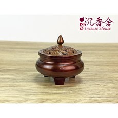 沉香舍 仿銅電鍍龍鳳呈祥迴紋蓋三足香爐 適用香篆、香粉、盤香, 1個, 深棕古銅色