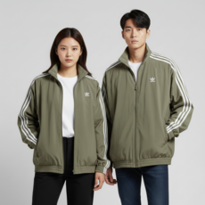 아디다스 오버핏 삼선 트랙탑 저지 카키 남여공용 오버사이즈 자켓 조끼 겸용 점퍼 바람막이