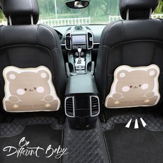 킥방지 매트 뒷좌석 카시트 마모방지 매트 큐티 범용 뒷좌석 더러움 방지 의자 등받이 보호 매트, 입체적인 곰 발차기 방지 패드 2개