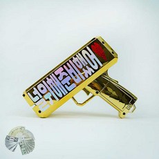 차렌시아 돈 나오는 총 머니건 - 널위해준비했어 생일축하해사랑해 메세지 가짜지폐 세트, 골드