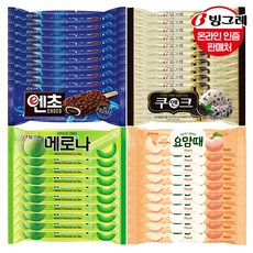 빙그레 아이스크림 바 40개 모음(쿠앤크 10개+엔초 10개+메로나 오리지널 10개+요맘때 바 복숭아맛 10개) 아이스크림, 70mL