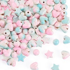 Craftdady 120피스 하트 비즈 아크릴 라운드 스타 크래클 투톤 모조 터키석 루즈 비즈 다채로운 스페이서 발렌타인 데이 팔찌 목걸이 귀걸이 DIY 공예용 - 3가지 스, 투톤 컬러 크래클 비즈