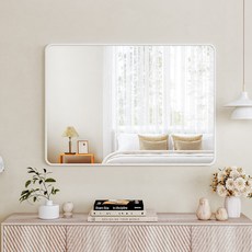 뷰티피크 라운드형 벽거울 화장대거울 욕실거울 강화안전유리, 화이트60cm